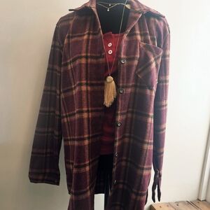 ADORA Plaid Button Down Shirt - Burgundy and Mustard